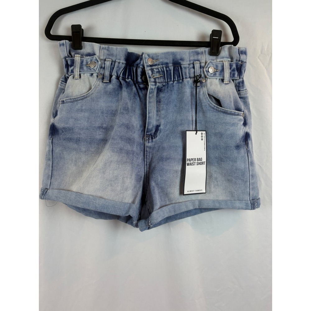 New Almost Famous Paper Bag Waist Denim Shorts Light Wash‎ Cuffed Size XL